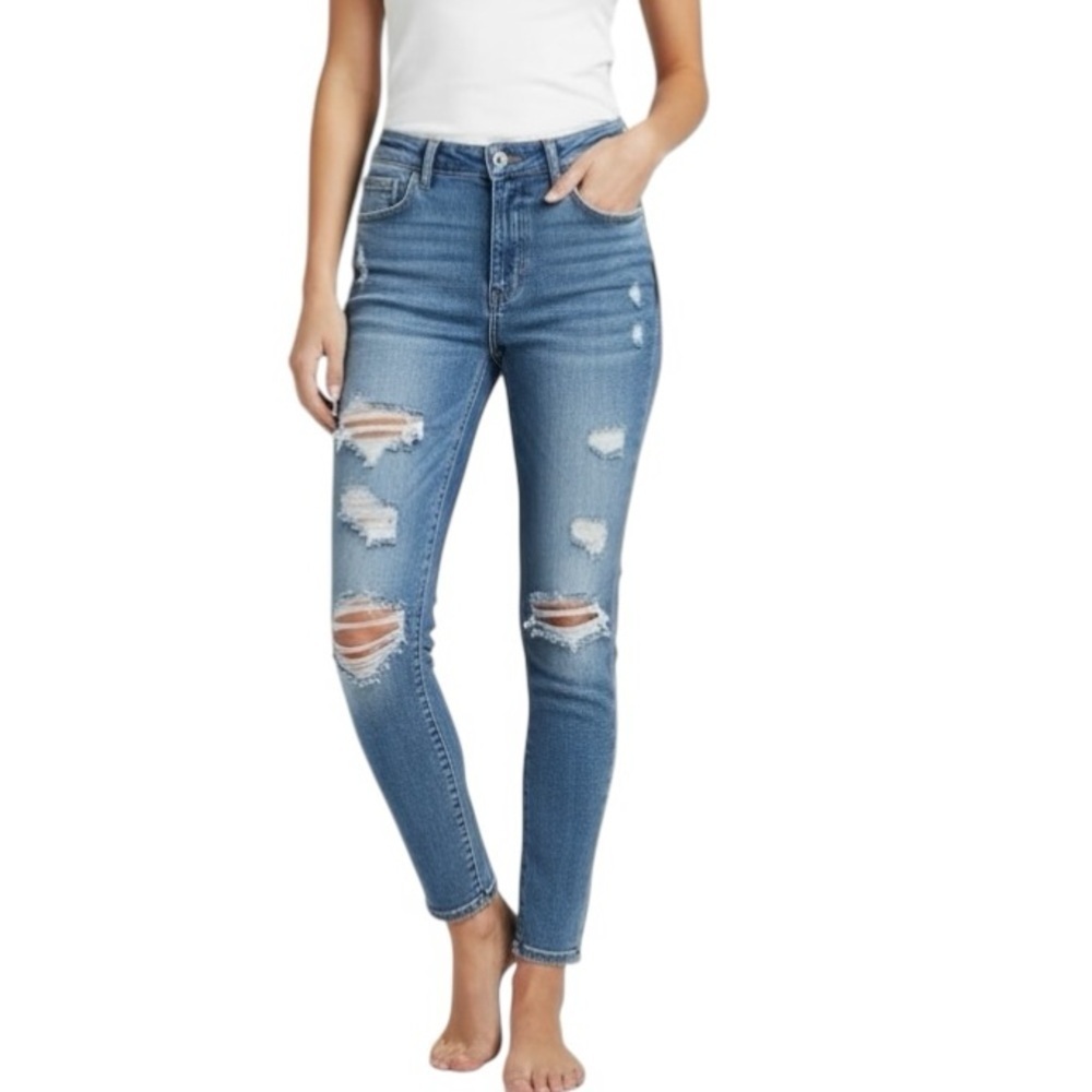 American Eagle Curvy Highest Rise Jegging Jeans Distressed Size 12 W31 NWT